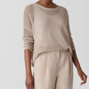 $268 Eileen Fisher Wheat Organic Linen Cotton Cord Crew Neck Top Sweater S